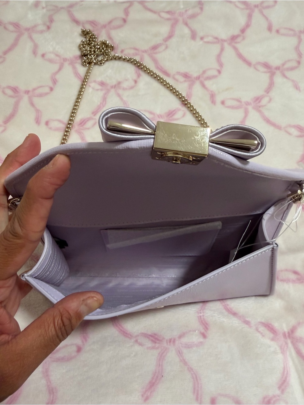 kate spade New York Lavender Bow Envelope Clutch with crossbody chain - Picture 4 of 4